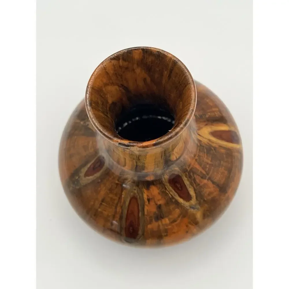 VTG Rare Norfolk Island Pine Hand Turned Wood Vase By D. Van Doren Artist signed